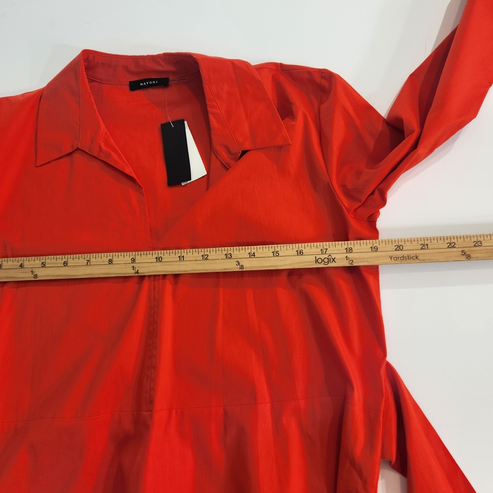 Natori Women's Collared Tunic Blouse Size S Cotton Poplin Tie Front Orange 01 - Picture 15 of 16
